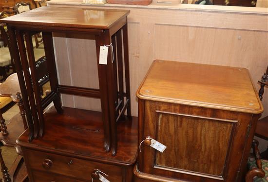 A Victorian mahogany pot cupboard and a mahogany nest of tables W.48cm